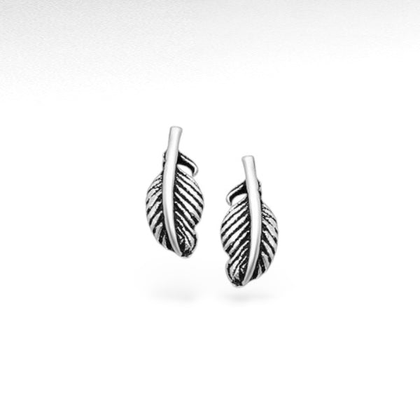 Sterling Silver Oxidized Feather Stud-Back Earrings