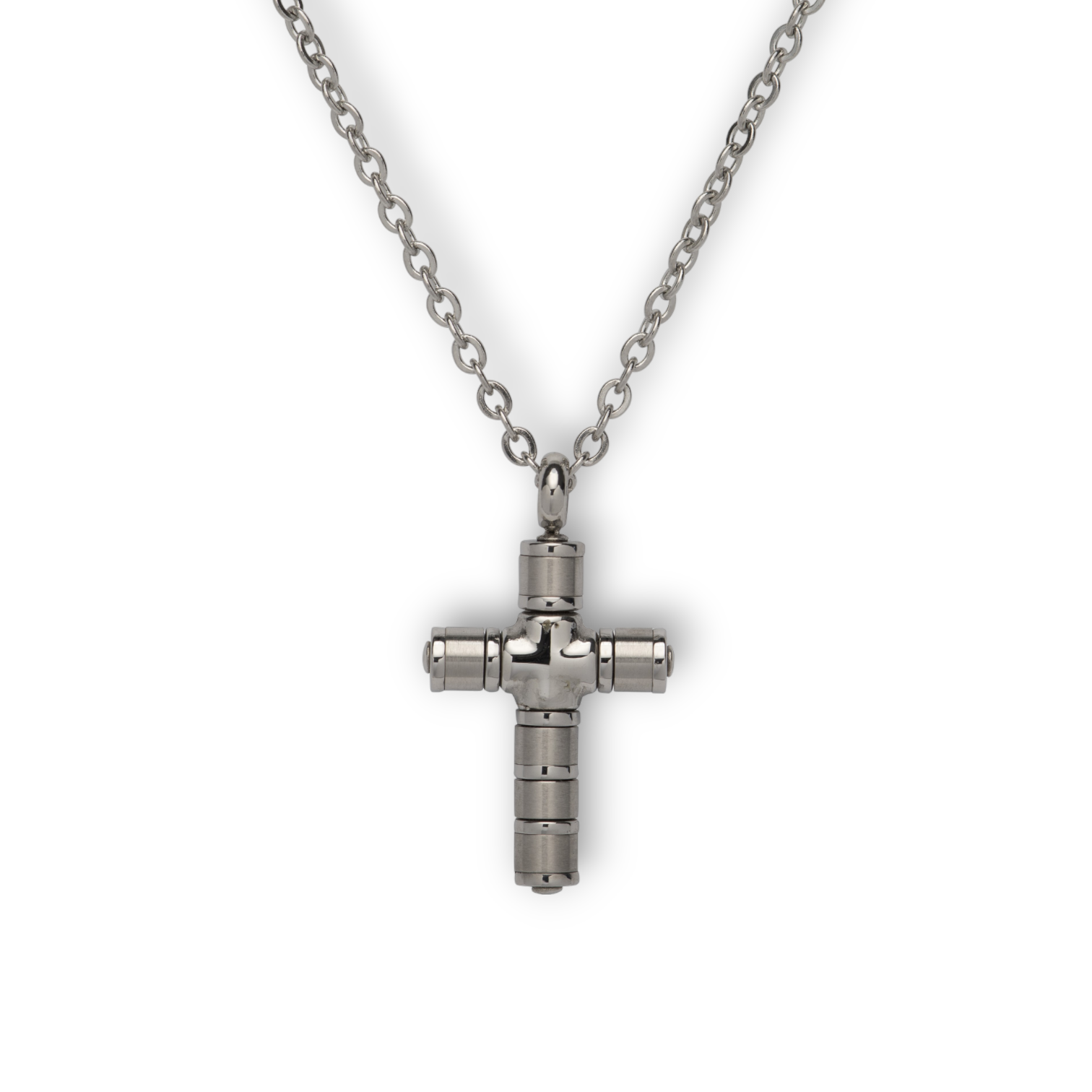 Matte & Polished Steel Cross Pendant