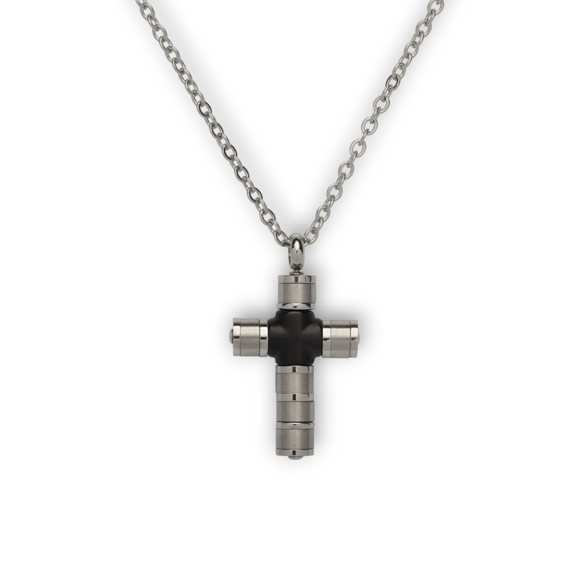 Matte & Polished Steel Cross Pendant