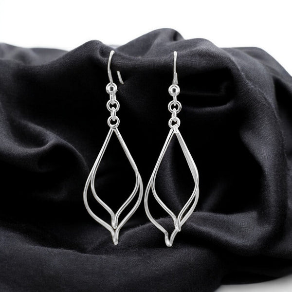 Sterling Silver Double Teardrop Hook Earrings