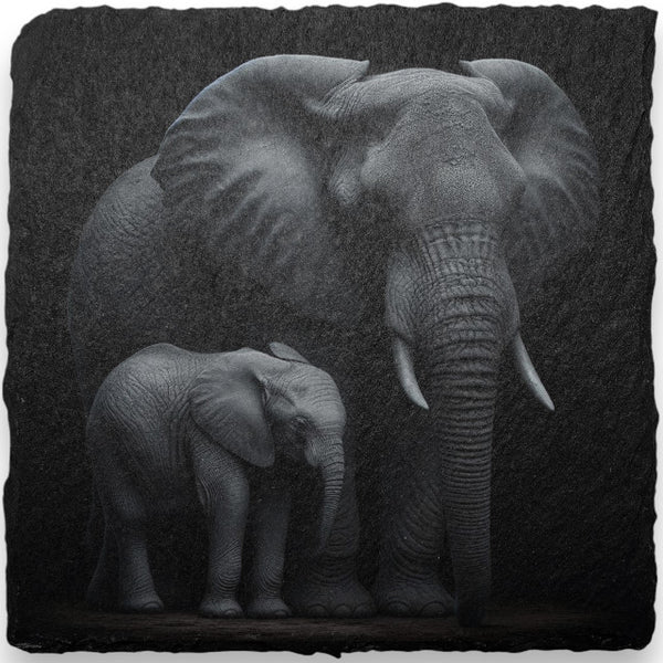 Elephants on Slate Coaster