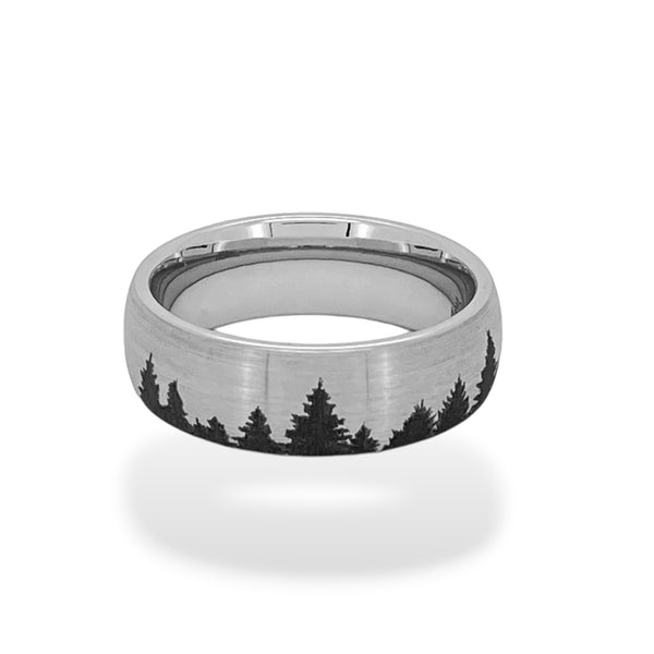 Tungsten Laser Engraved Tree Ring - 8mm