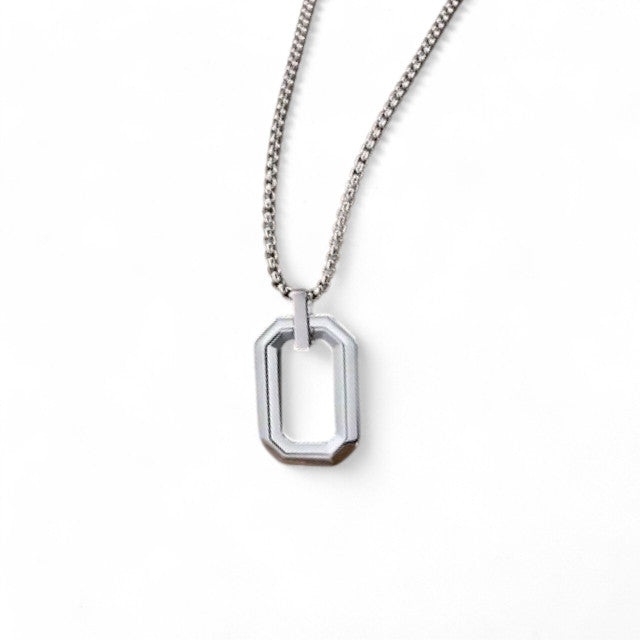 Stainless Steel Geometric Pendant with Box Chain