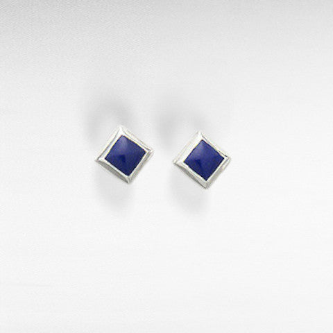 Sterling Silver Stud-Back Earrings, Decorated with Resin