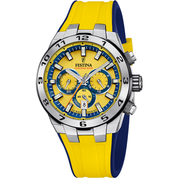 Festina 2024 Chrono Bike Watch - Yellow with Rubber Strap