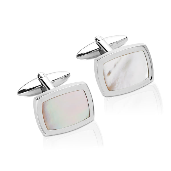 Stainless Steel Cufflinks with Mother of Pearl
