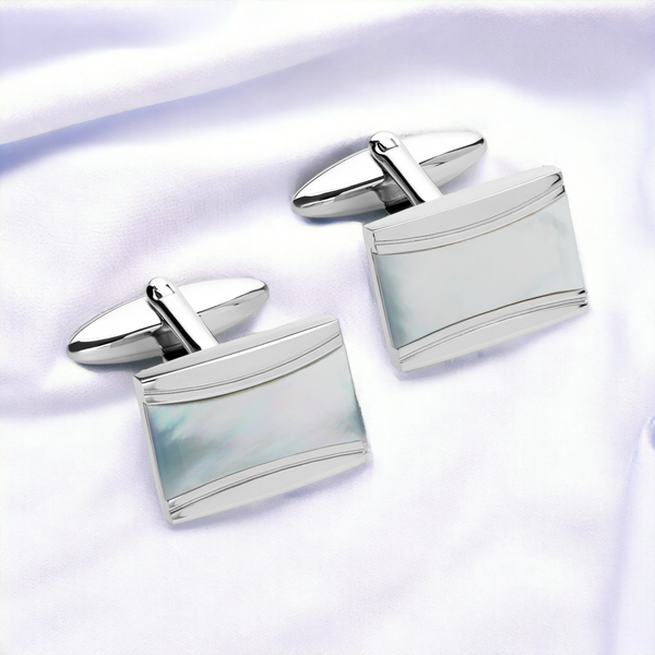 Stainless Steel Cufflinks with Mother of Pearl