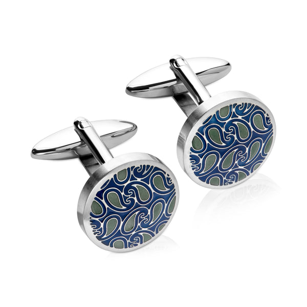 Steel Cufflinks with Blue and Green IP Plating