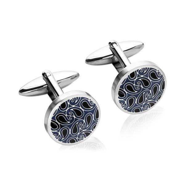 Steel Cufflinks with Blue and Black IP Plating