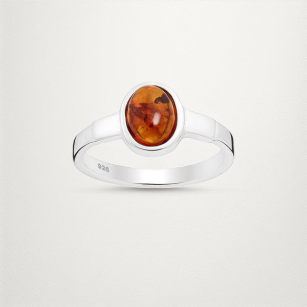 Sterling Silver Solitaire Ring, Decorated with Baltic Amber