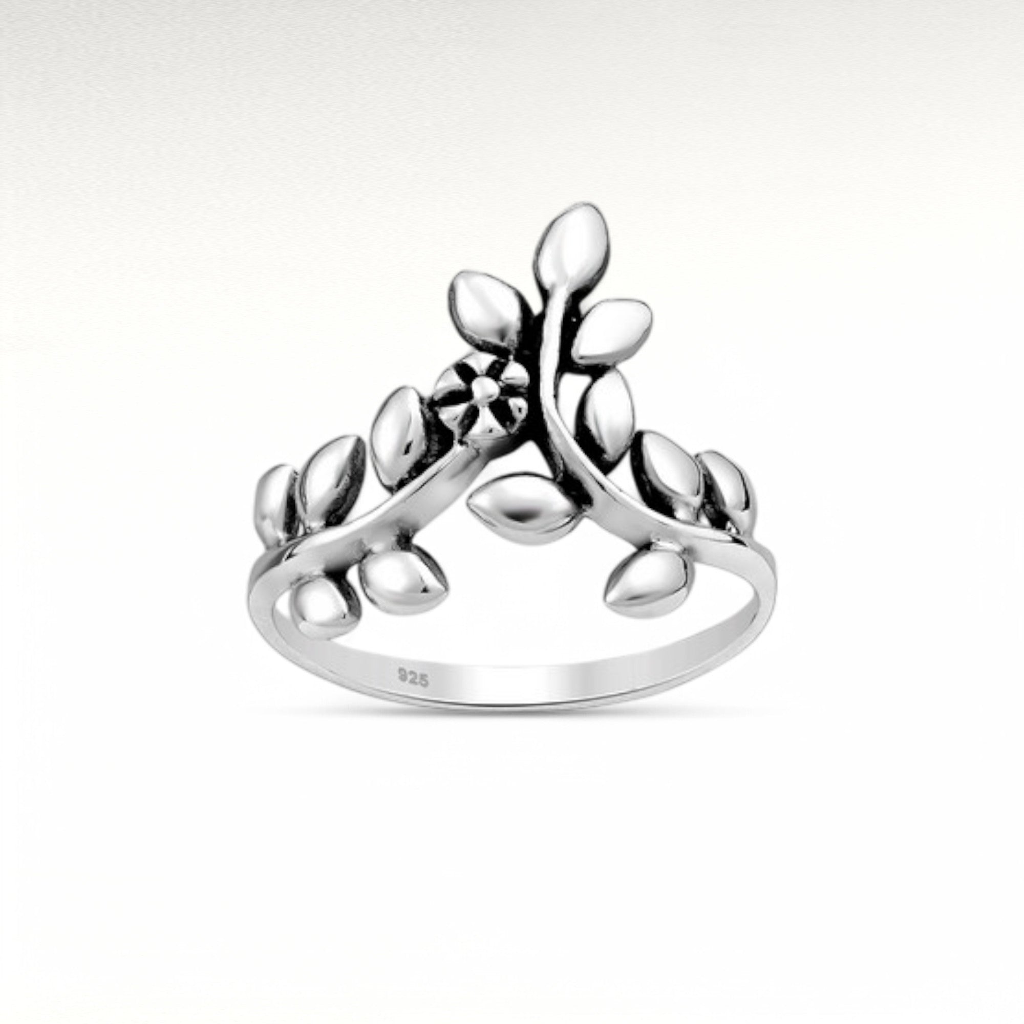 Sterling Silver Oxidized Leaf Ring