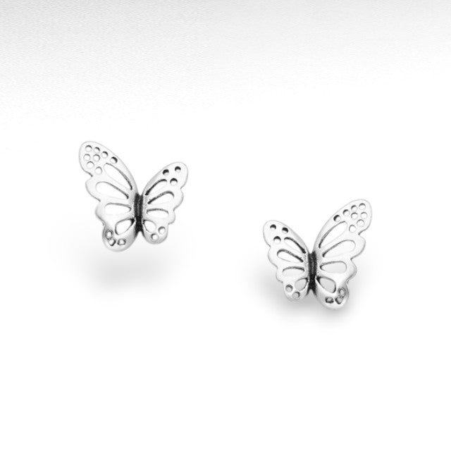 Sterling Silver Oxidized Butterfly Stud Earrings