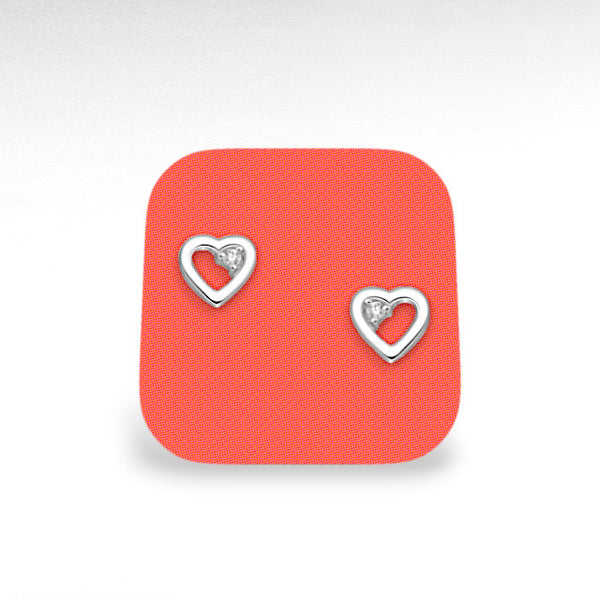 Sterling Silver Heart Stud Earrings, Decorated with Cubic Zirconia