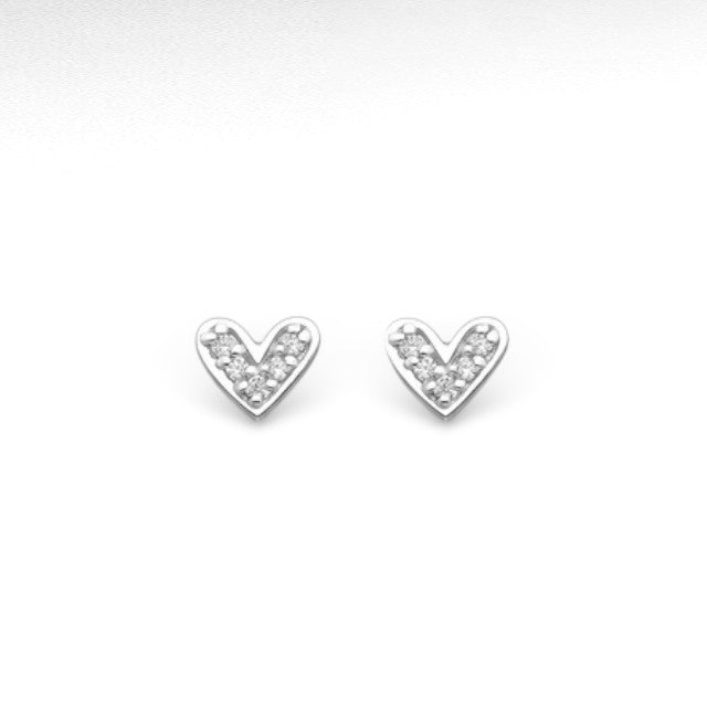 Sterling Silver Heart Stud Earrings, Decorated with Cubic Zirconia