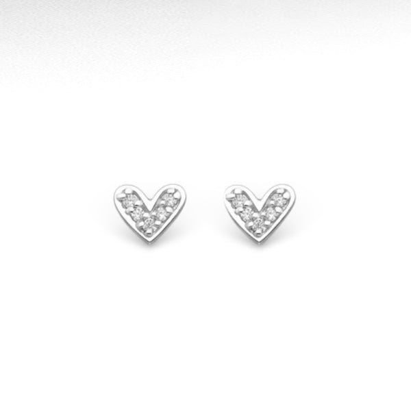 Sterling Silver Heart Stud Earrings, Decorated with Cubic Zirconia