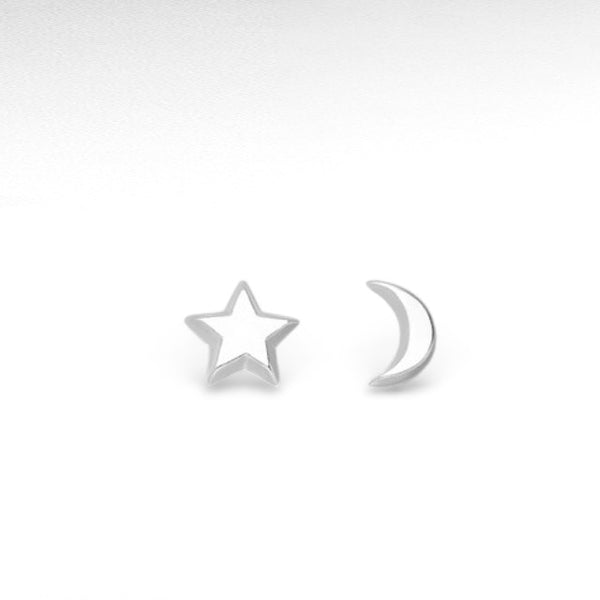 Sterling Silver Push-Back Crescent Moon and Star Earrings