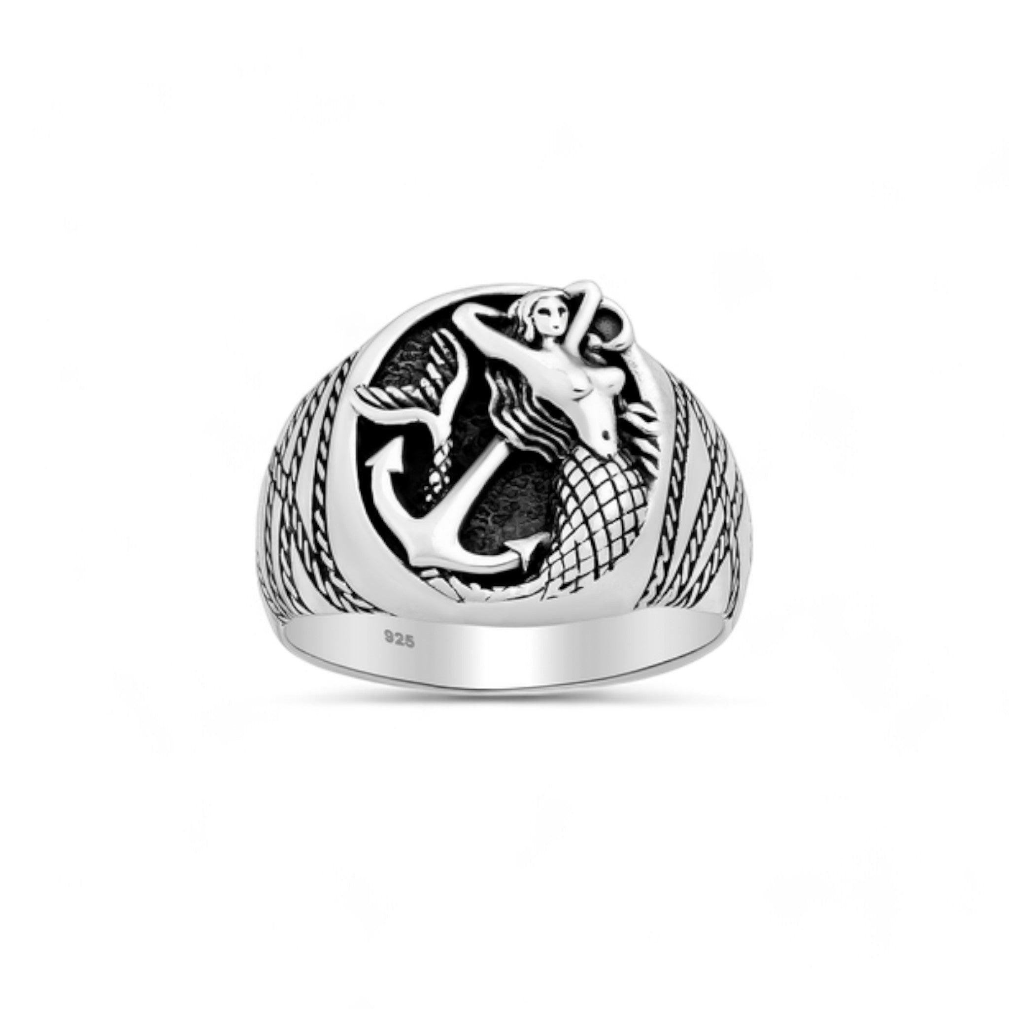 Sterling Silver Mermaid & Anchor Ring