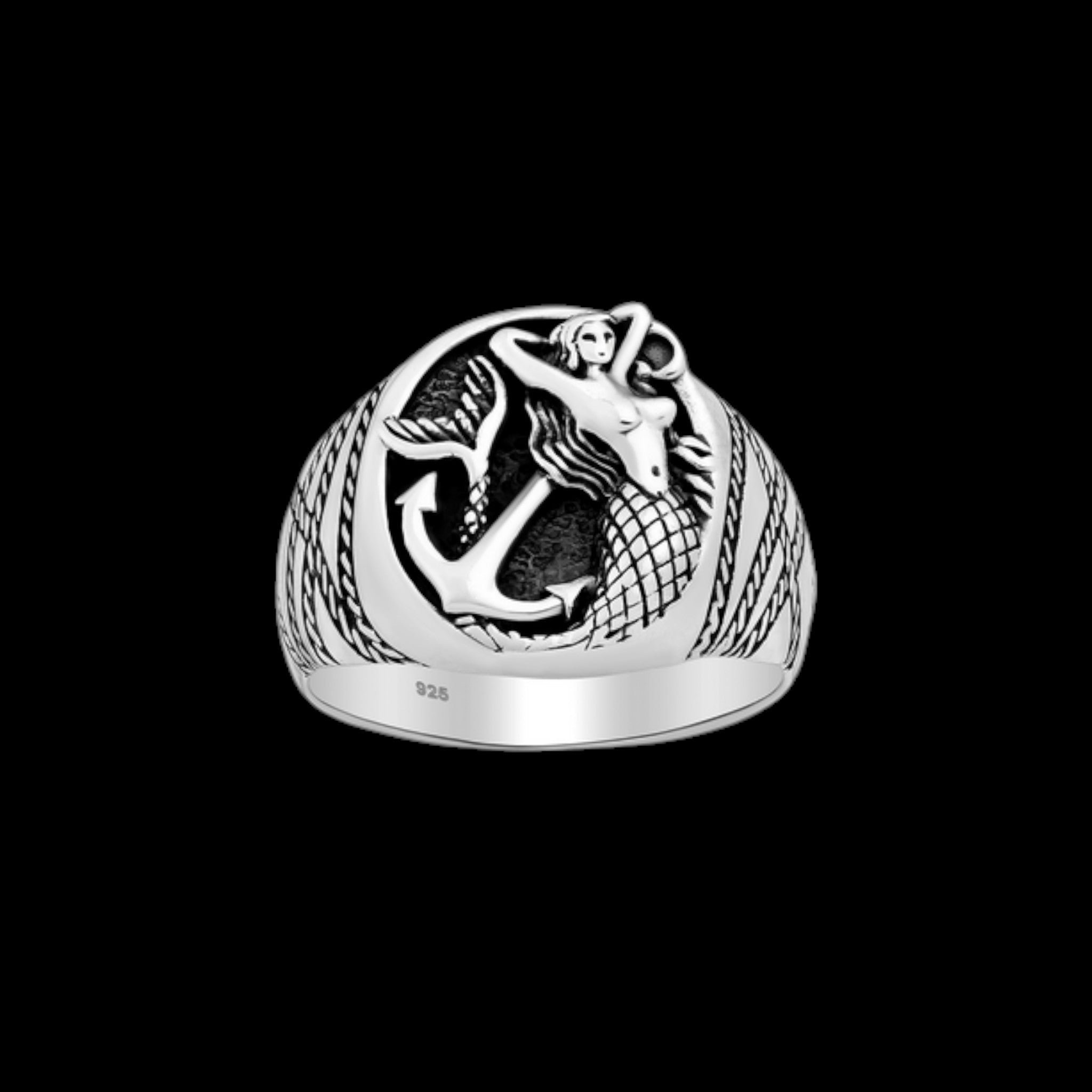 Sterling Silver Mermaid & Anchor Ring