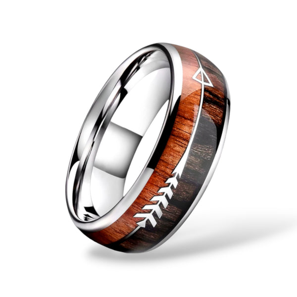 Titanium Ring with Arrow and Koa Wood Inlay