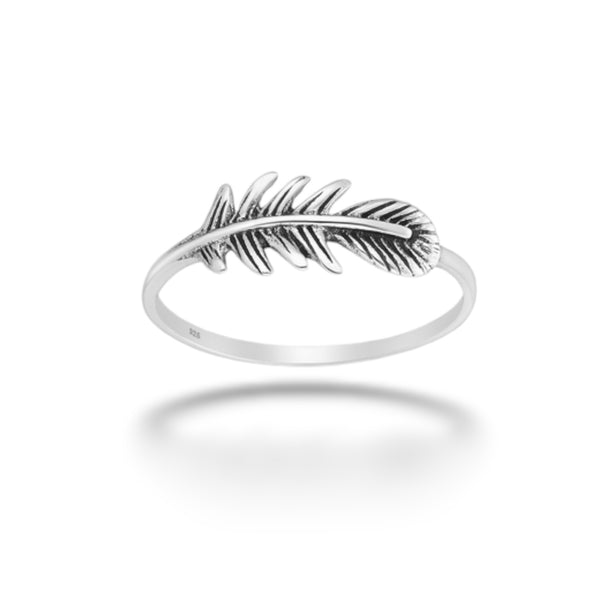 Sterling Silver Oxidized Feather Ring