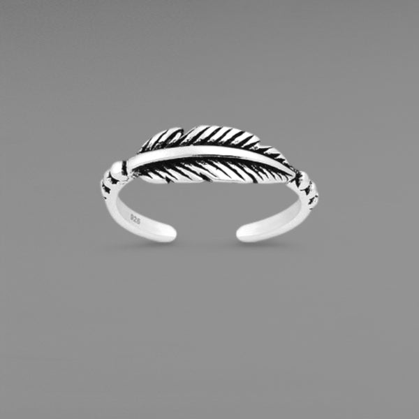 Sterling Silver Adjustable Oxidized Feather Toe Ring