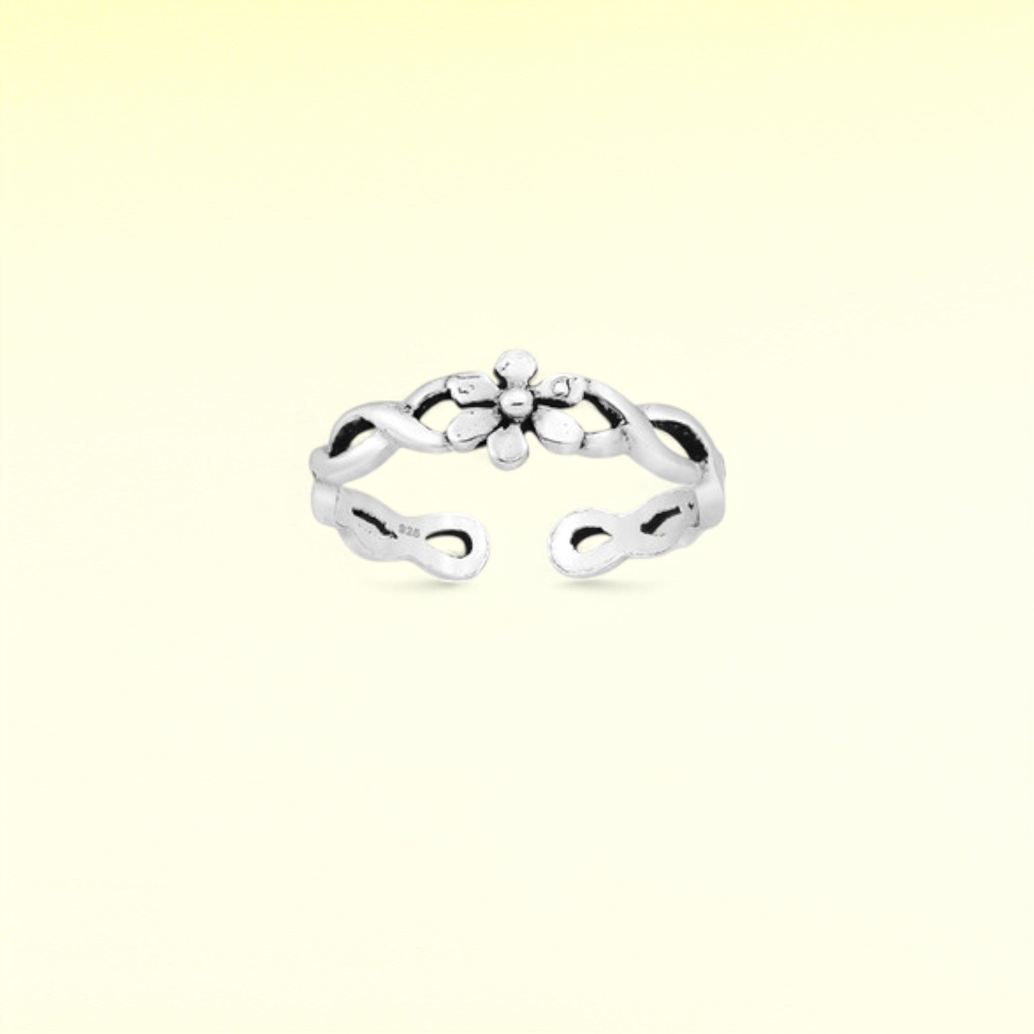 Sterling Silver Adjustable Oxidized Flower Toe Ring