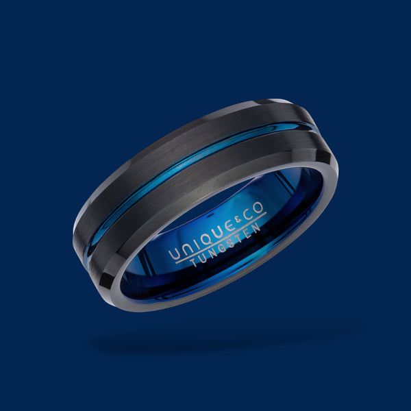 Black & Blue Tungsten Carbide Ring - TUR132