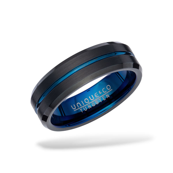 Black & Blue Tungsten Carbide Ring - TUR132