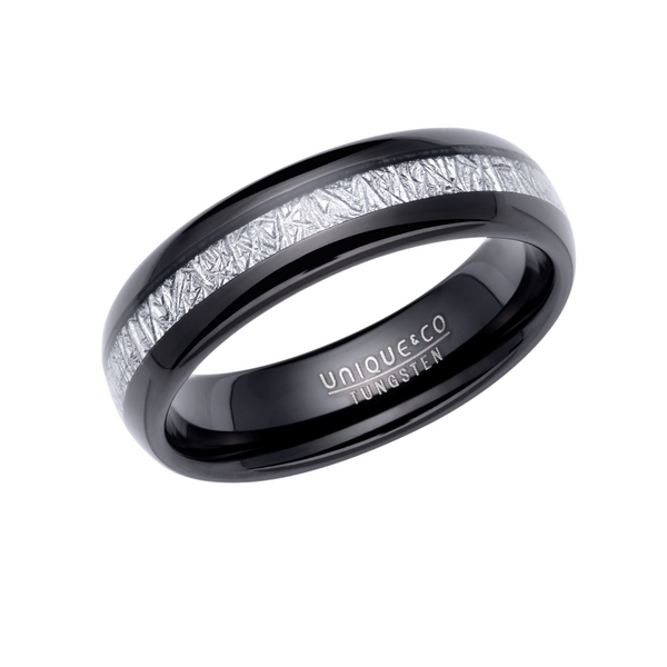 Black Tungsten Carbide Ring with Meteorite Inlay