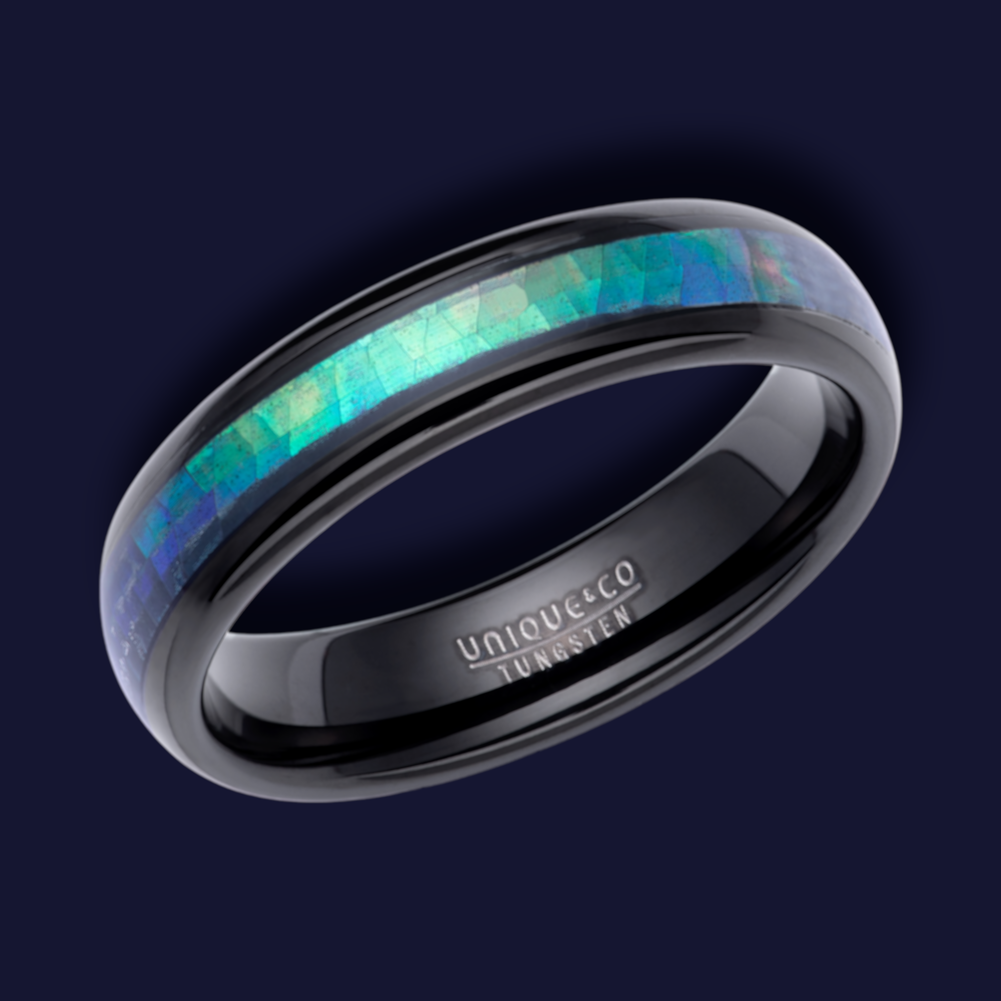 Black Tungsten Carbide Ring with Abalone Inlay