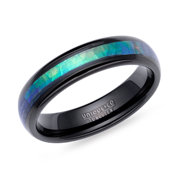 Black Tungsten Carbide Ring with Abalone Inlay
