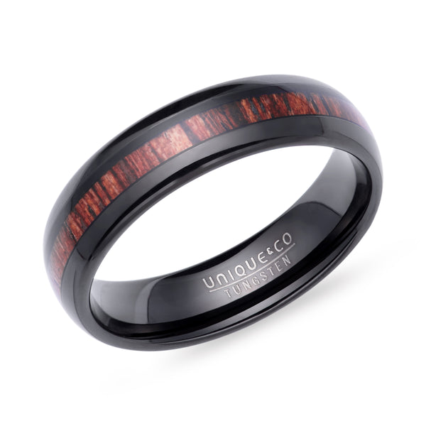 Black Tungsten Carbide Ring with Wood Inlay