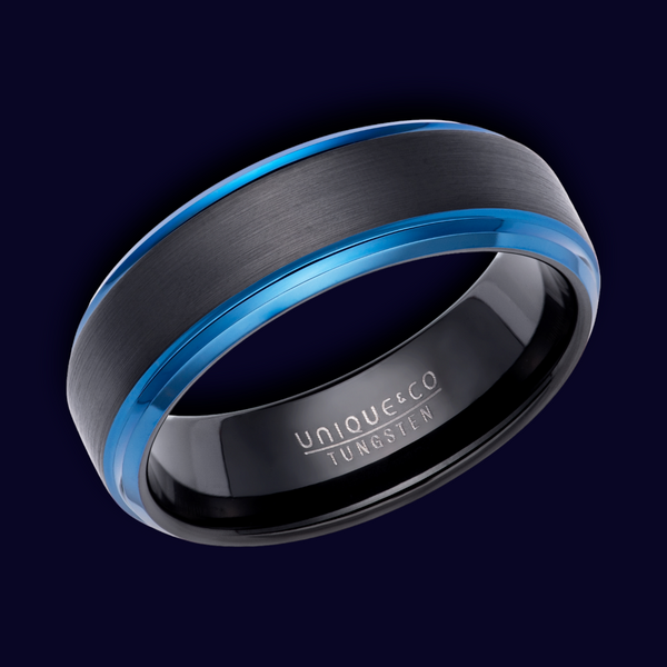 Black & Blue Tungsten Carbide Ring