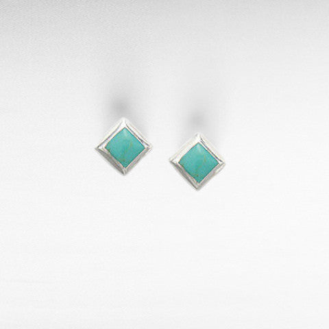 Sterling Silver Stud-Back Earrings, Decorated with Resin