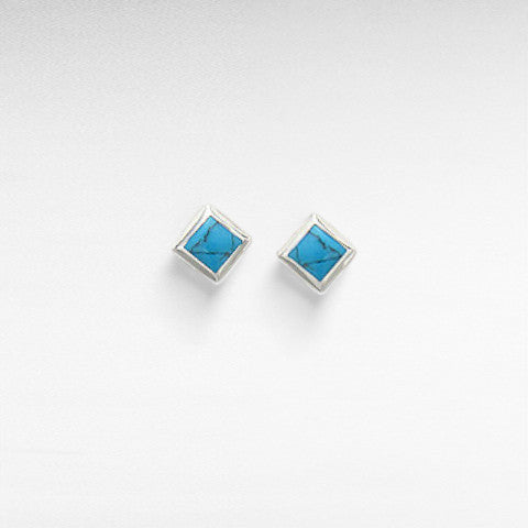 Sterling Silver Stud-Back Earrings, Decorated with Resin