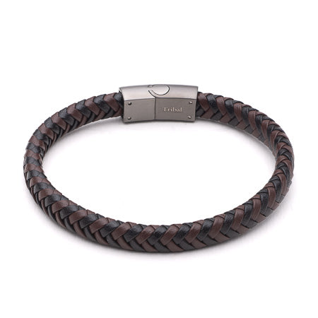 Plaited Leather Bracelet with Gunmetal Clasp