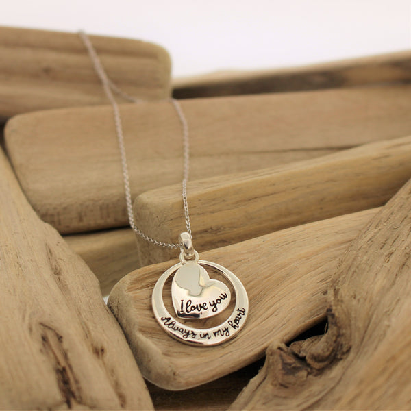 'I love you - always in my heart' Double Silver Pendant