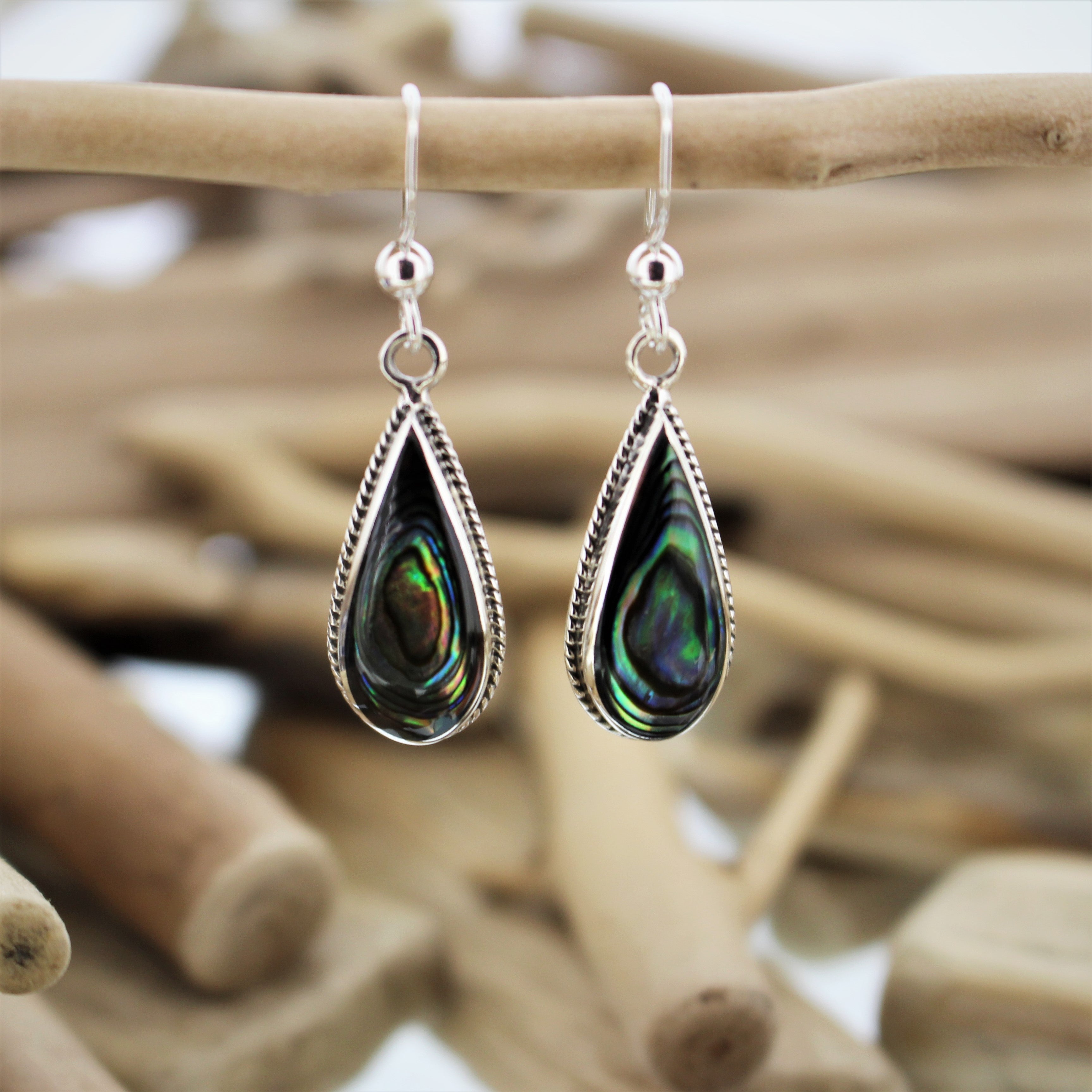 Silver and Abalone Shell Hook Earrings