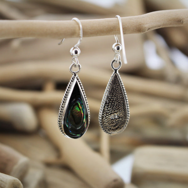 Silver and Abalone Shell Hook Earrings