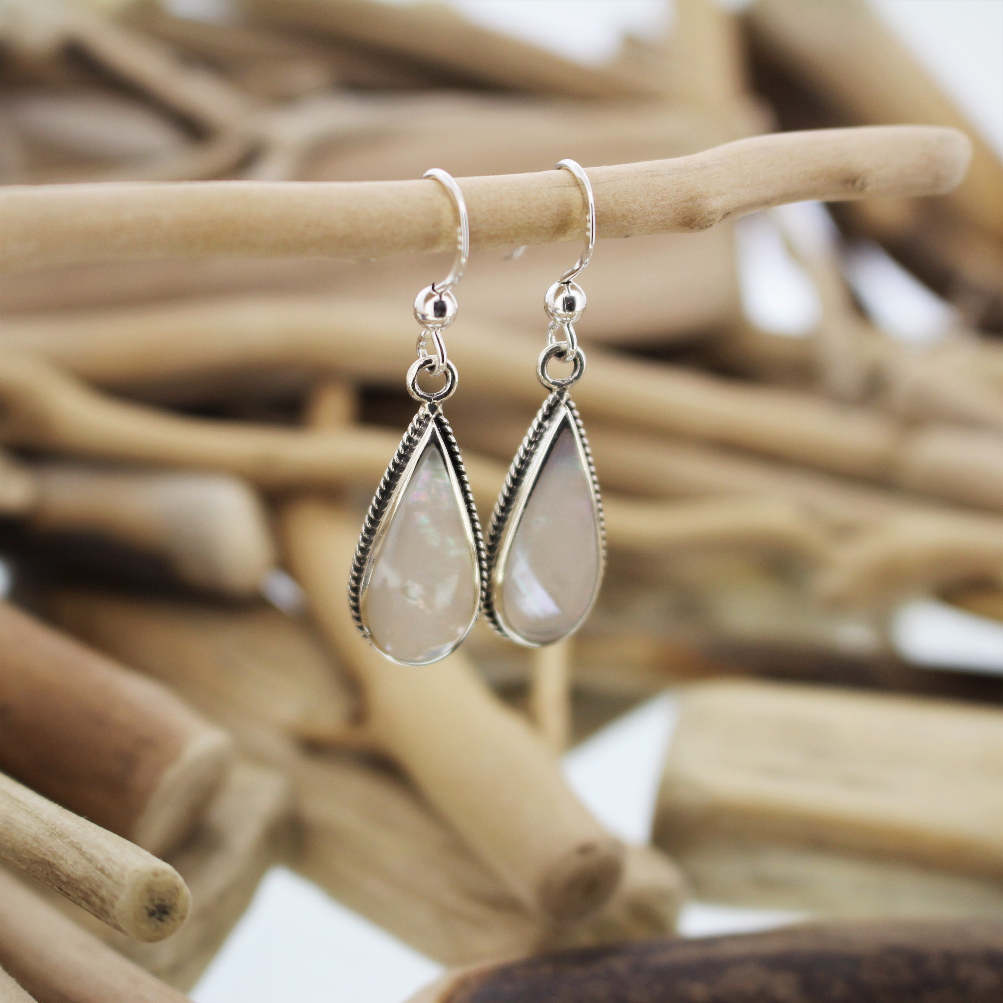 Silver and Mother of Pearl Hook Earrings