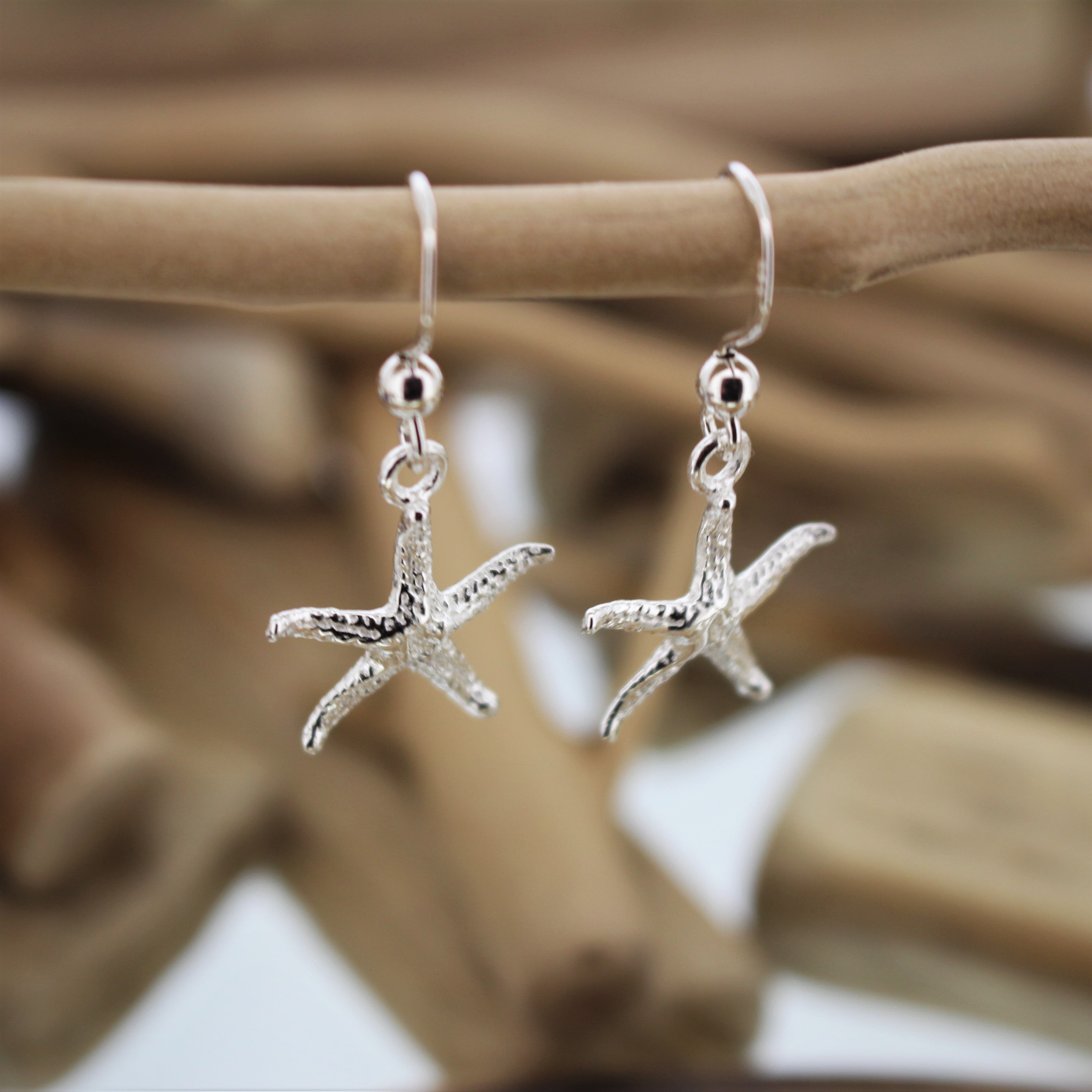 Silver Starfish Hook Earrings