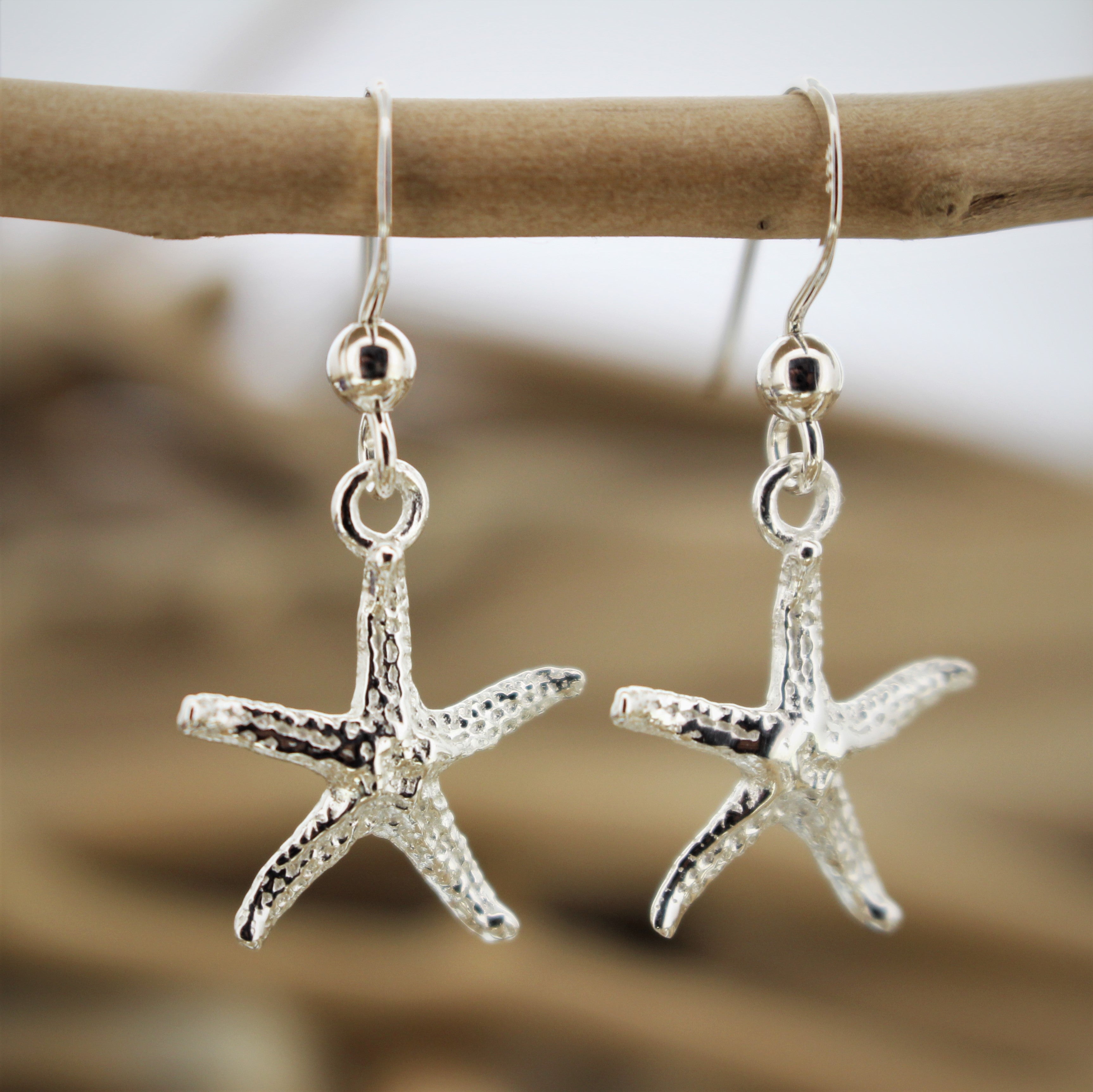 Silver Starfish Hook Earrings