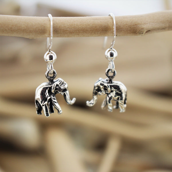 Silver Elephant Hook Earrings