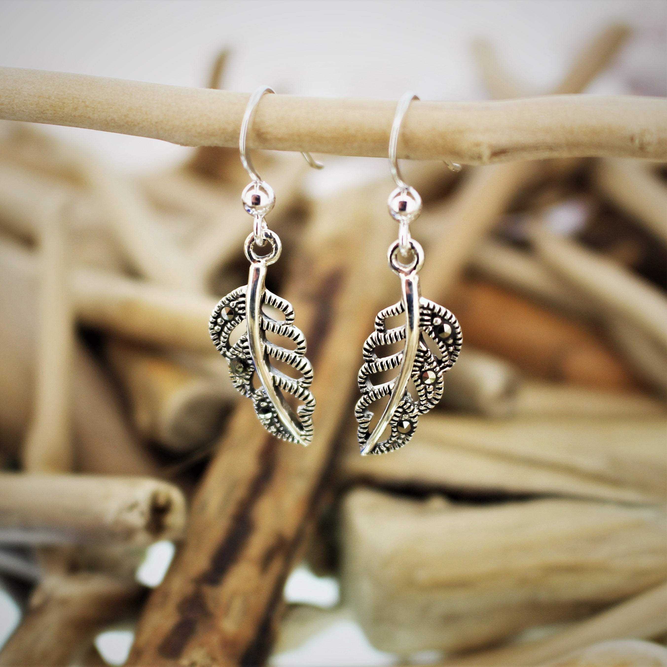 Marcasite Fern Hook Earrings