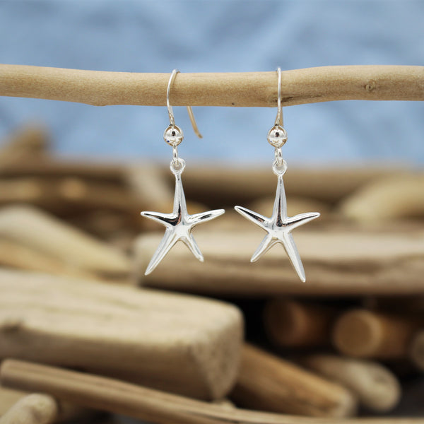 Silver Starfish Hook Earrings