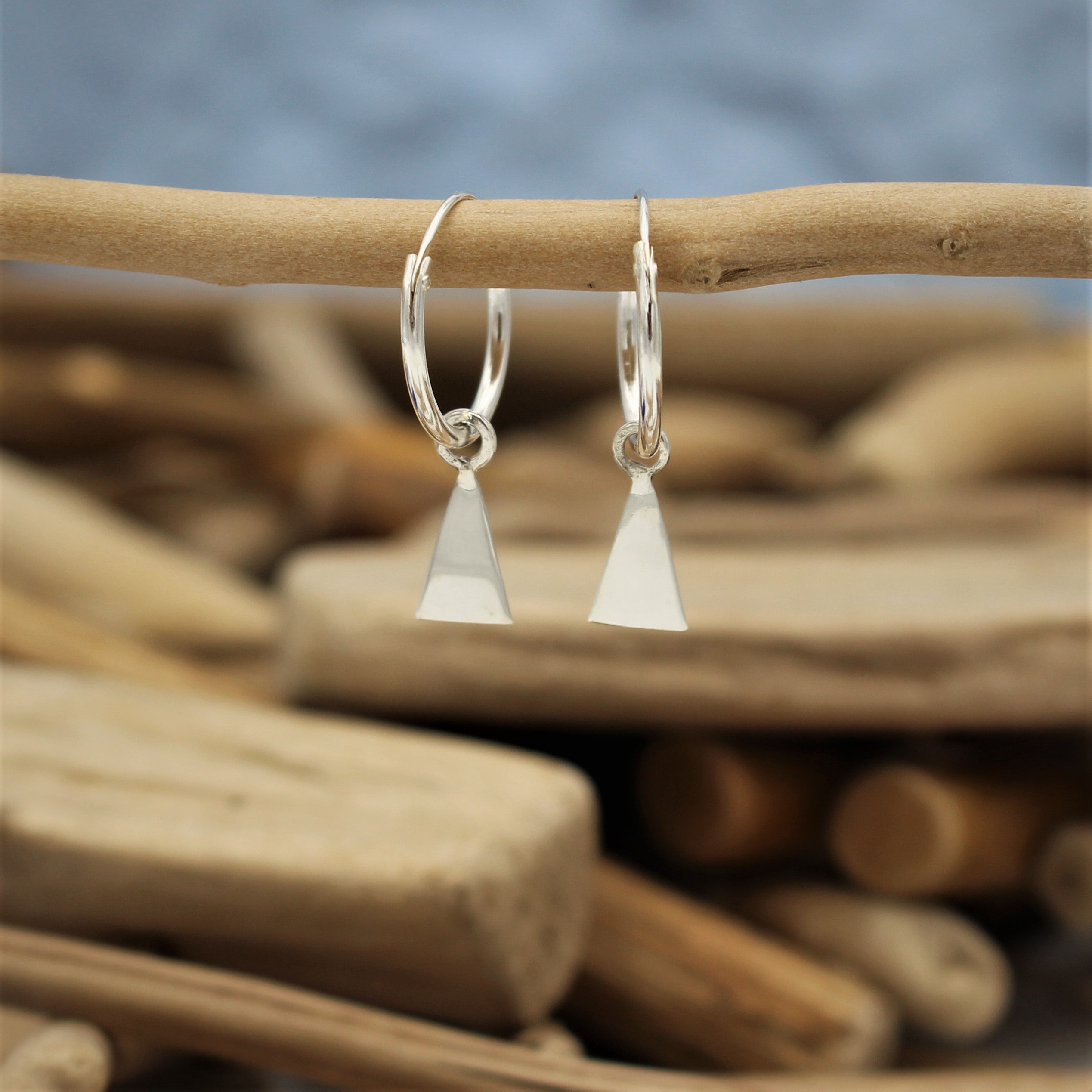 Silver Sleeper Hoops with Triangle