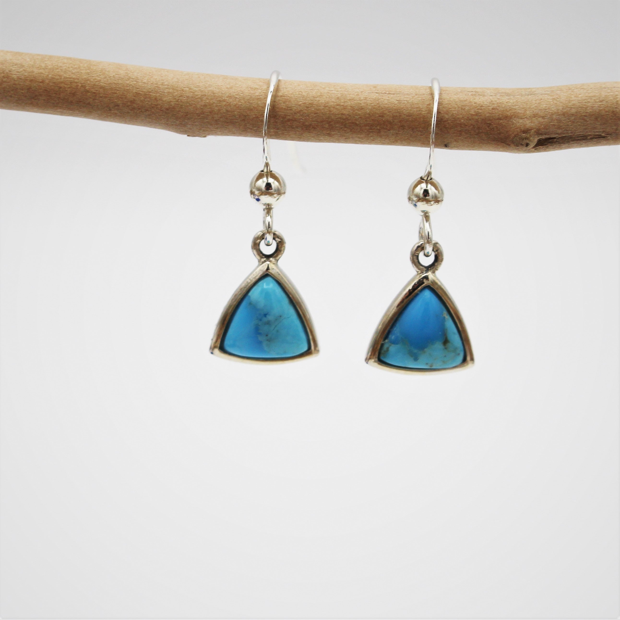 Silver and Turquoise Triangle Hook Earrings