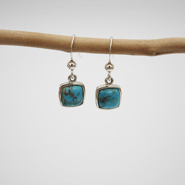 Silver and Turquoise Square Hook Earrings