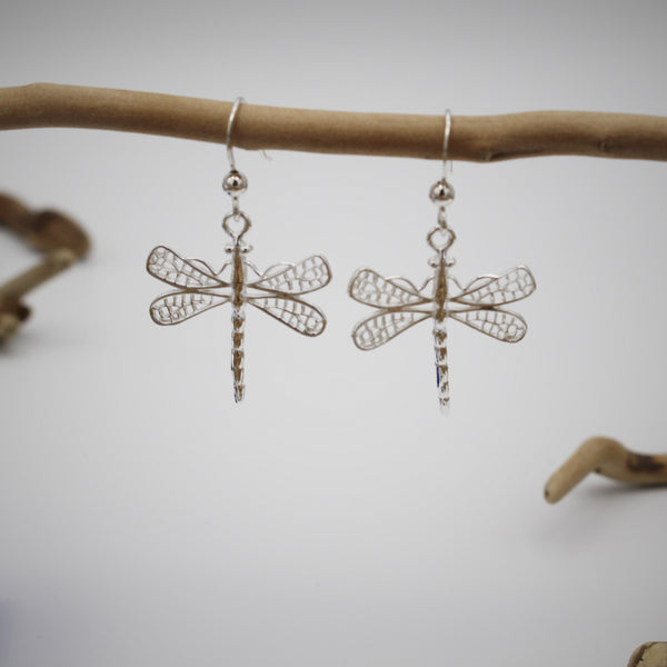 Silver Dragonfly Hook Earrings