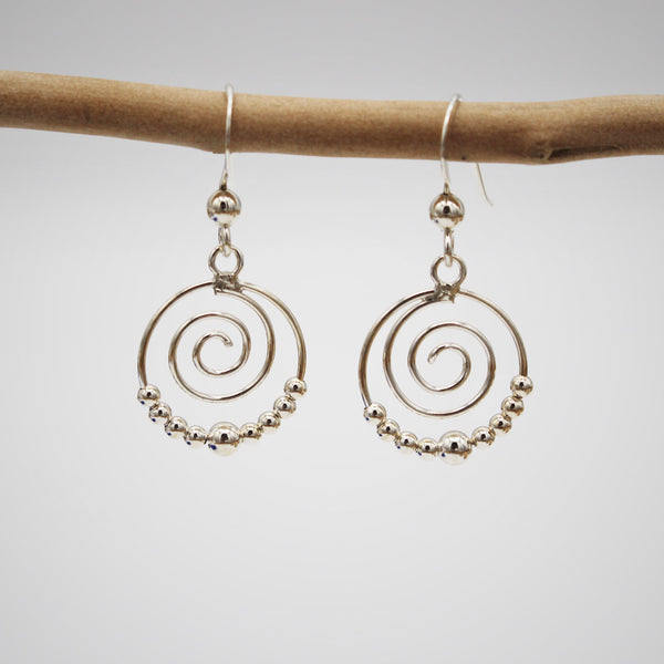 Silver Beaded Spiral Hook Earrings